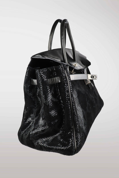 Black Python Detail 'Firkin' Bag