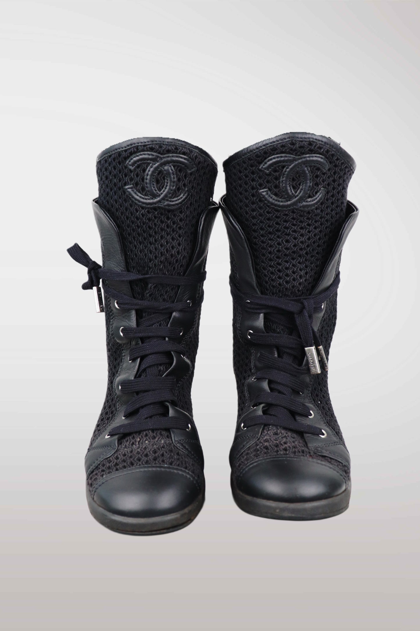 90s Chanel Black High-Top Sneakers | 36