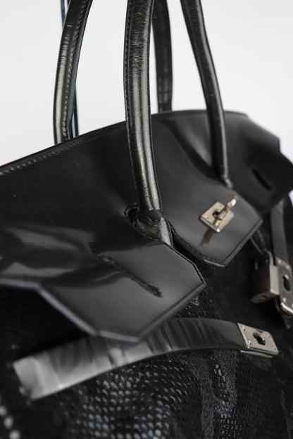 Black Python Detail 'Firkin' Bag