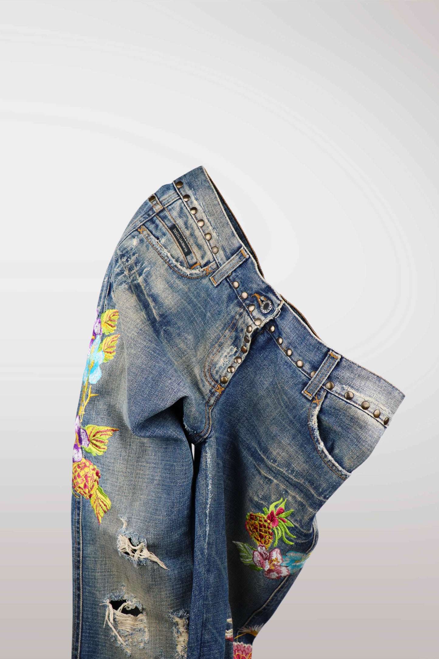 Dolce & Gabbana "Hawaii" Embroidered Distressed Jeans