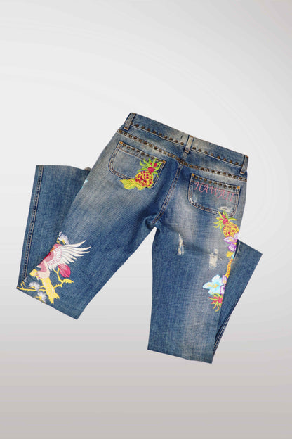 Dolce & Gabbana "Hawaii" Embroidered Distressed Jeans