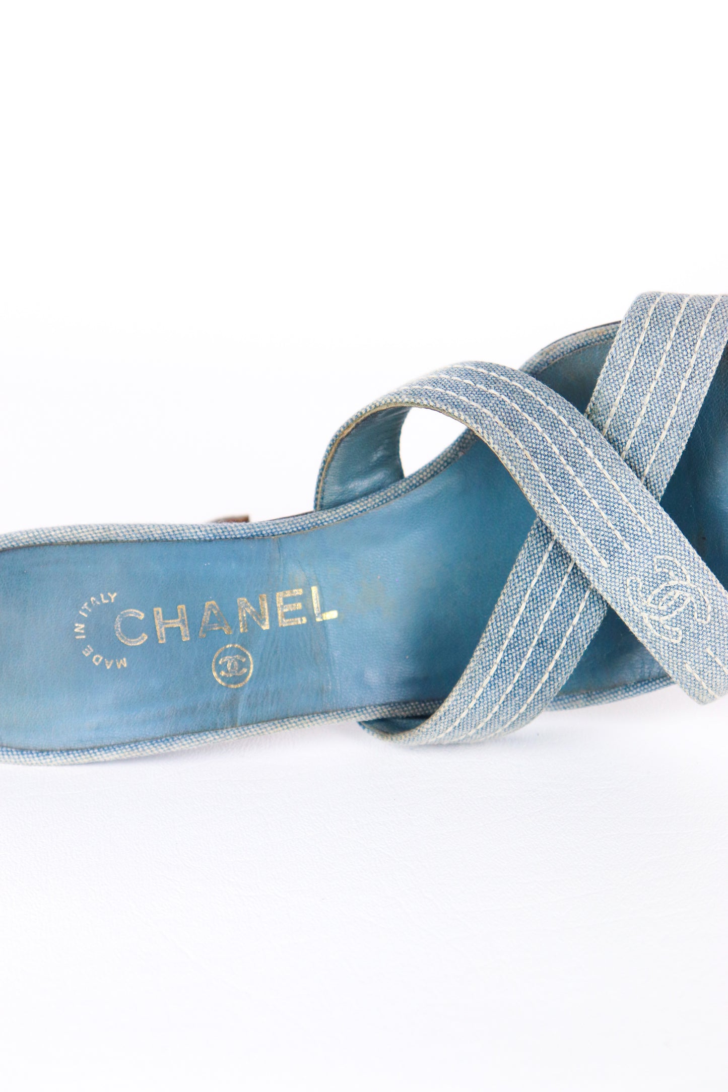 Vintage Chanel Denim Mule Heels