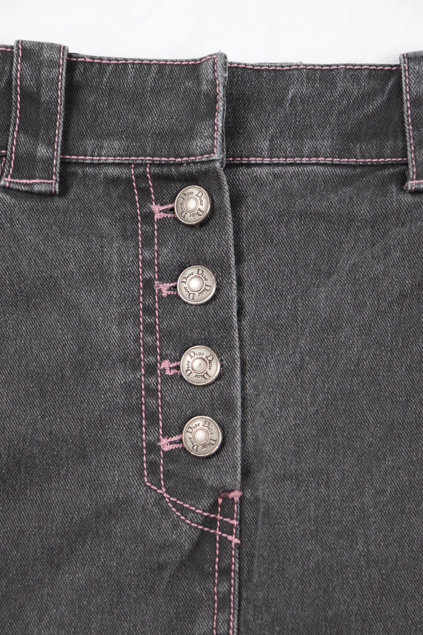RARE FW04 Christian Dior Denim Pink Stitch Midi Skirt