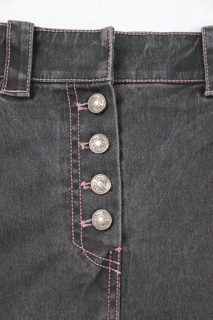 RARE FW04 Christian Dior Denim Pink Stitch Midi Skirt
