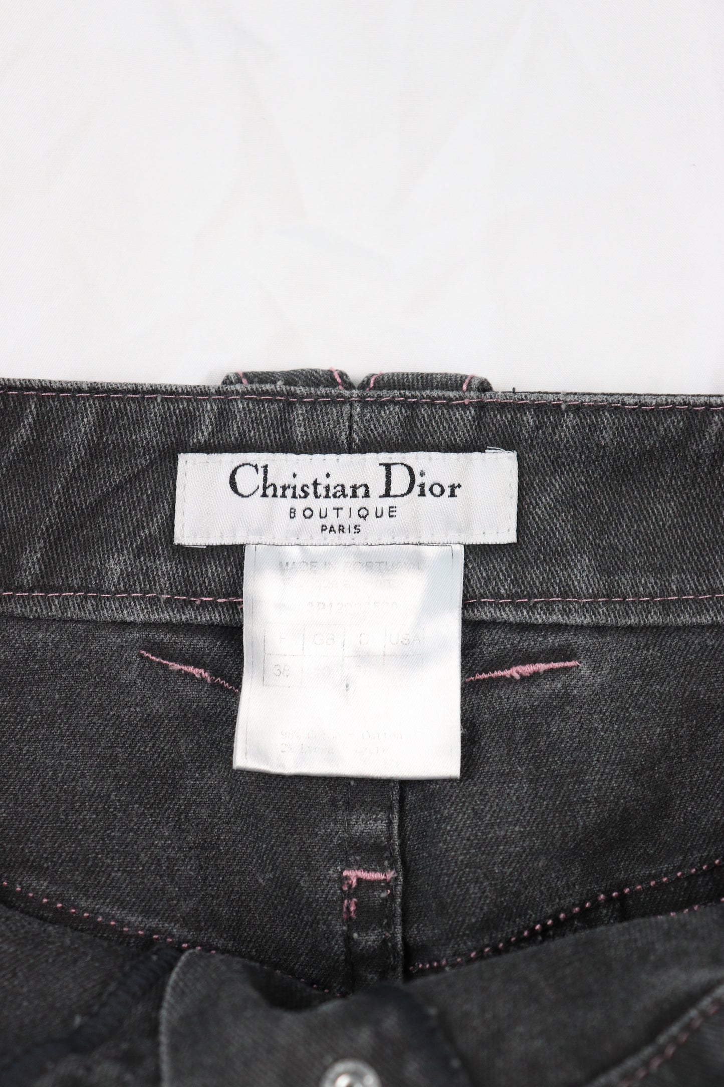 RARE FW04 Christian Dior Denim Pink Stitch Midi Skirt