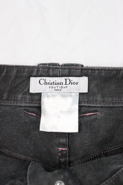 RARE FW04 Christian Dior Denim Pink Stitch Midi Skirt